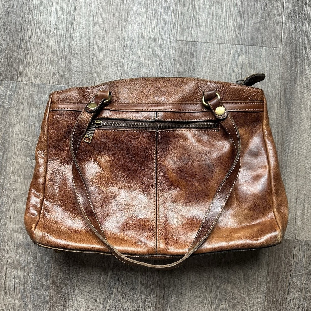 Patricia Nash Shoulder Bag Tote Leather Double Strap Top Zip Carmel Brown